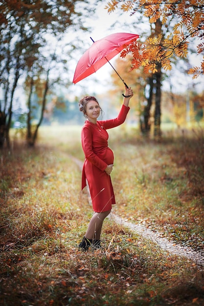 Femme enceinte dans le parc d'automne