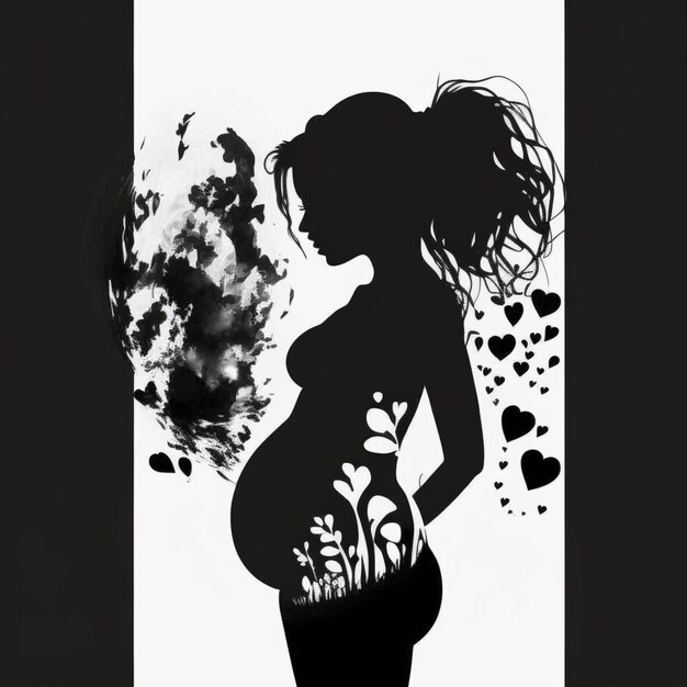 femme enceinte avec des fleurs et des cœurs dans son ventre