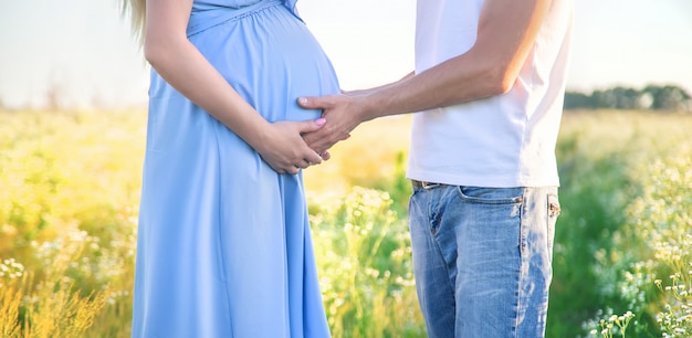 Femme enceinte, et, homme, tenir ventre, ensemble