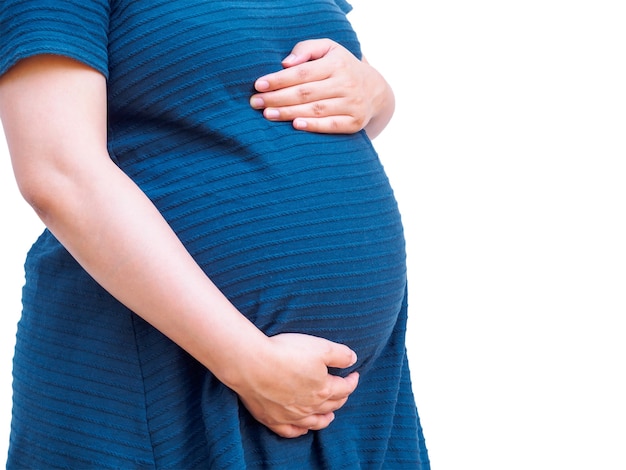 Femme enceinte, isolé, sur, mur blanc