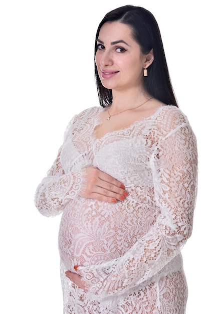 Femme enceinte posant isolé