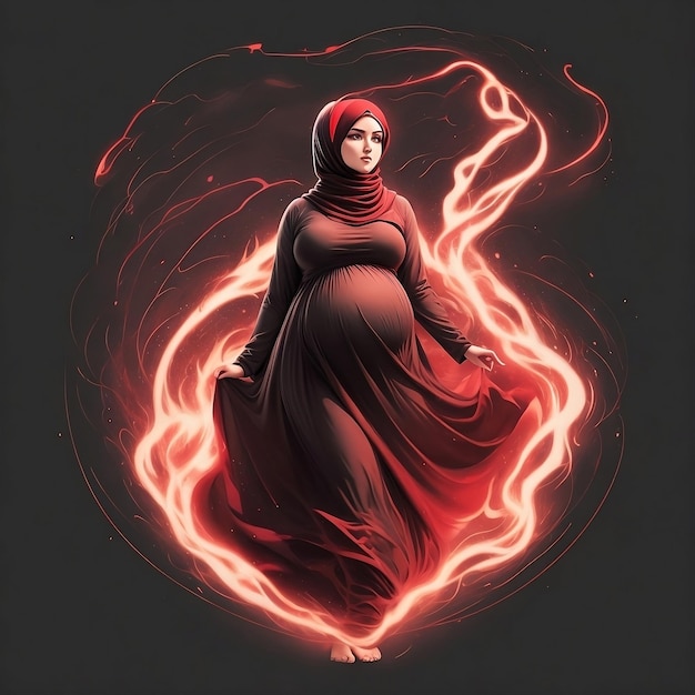 une femme enceinte en robe rouge