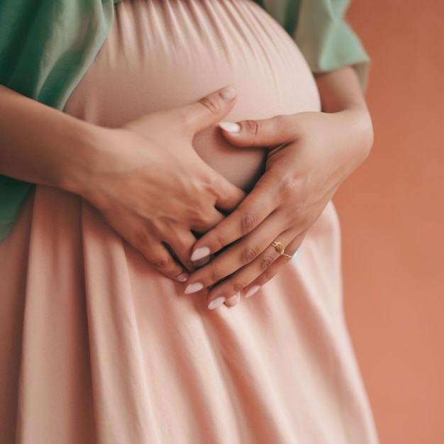 Une femme enceinte avec ses mains sur son ventre Image AI générative