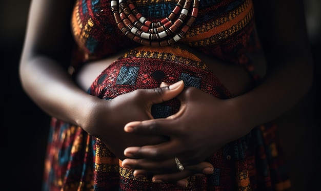 femme enceinte avec ses mains sur son ventre une nouvelle maman Generative AI
