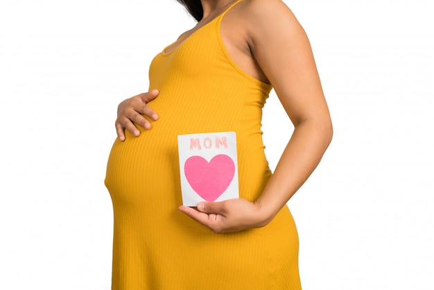 Femme enceinte, tenue, carte voeux.