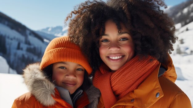 une femme et un enfant dans la neige