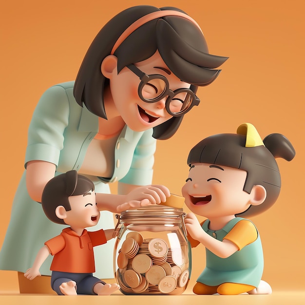 une femme et un enfant regardent un pot de biscuits