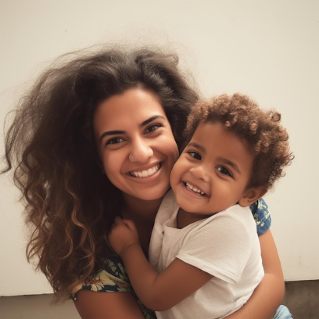 Une femme et un enfant s'embrassent.