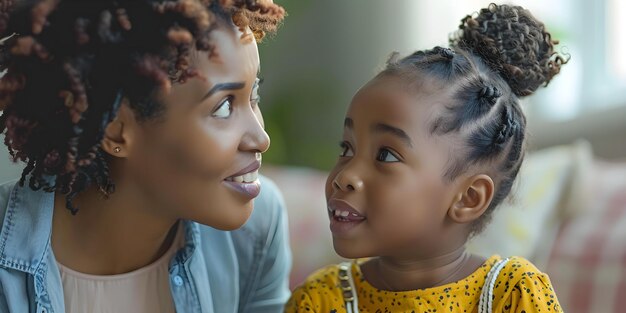 La femme et l'enfant s'engagent dans une séance d'orthophonie axée sur la pratique de la prononciation Concept Thérapie de la parole Pronunciation pratique Stratégies de communication mère et enfant Développement du langage