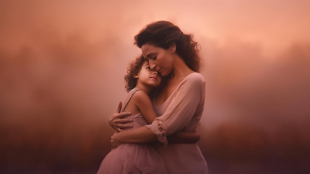 Une femme et un enfant se font un câlin