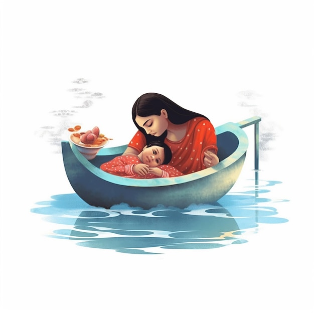 Photo une femme et un enfant sont dans un bateau et le mot amour est au fond.