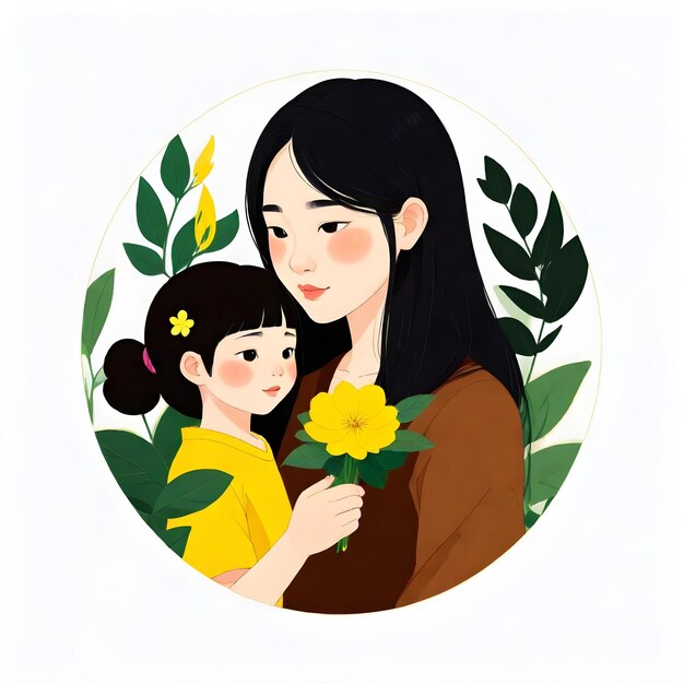 une femme et un enfant tiennent des fleurs et une femme tient une fleur