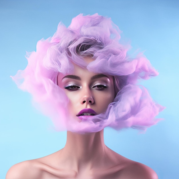 Femme entourée d'un portrait de concept de mode abstrait nuage doux