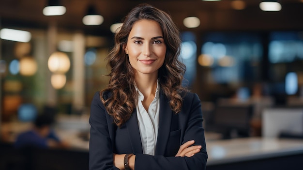 Femme entrepreneur confiante debout, les bras croisés et souriant à la caméra