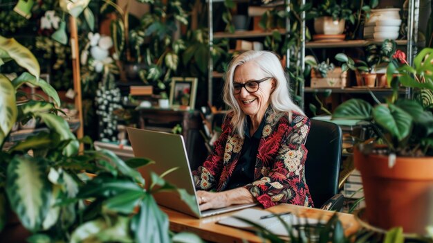 Photo une femme entrepreneur mature au travail utilisant son ordinateur portable une femme professionnelle d'âge moyen au travail portant un costume travaillant sur un ordinateur