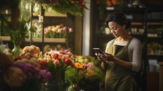 Une femme entrepreneur mature utilisant un téléphone portable