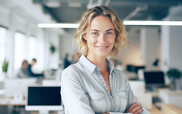 Photo une femme entrepreneur posant dans un bureau