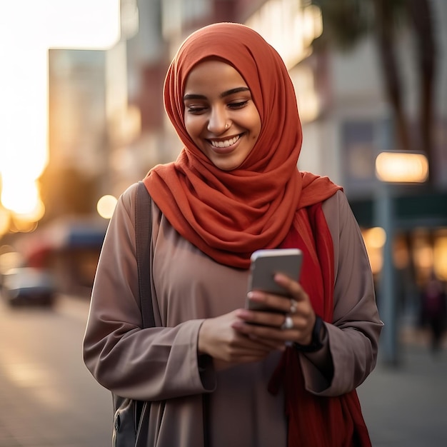 une femme envoie des SMS sur son téléphone et sourit