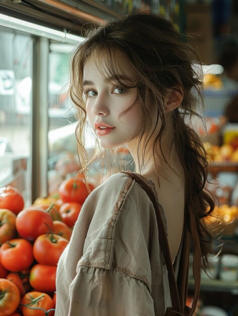 Une femme à l'épicerie.