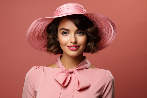 Une femme essayant un chapeau chic dans un magasin de chapeliers à la mode AI générative