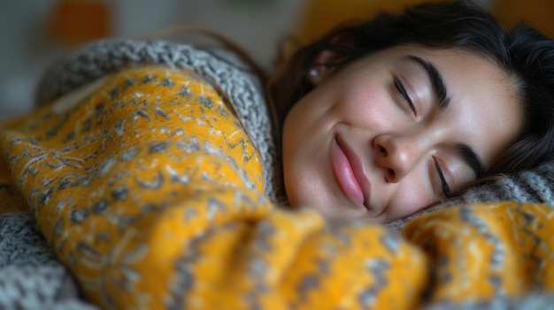 Photo une femme est allongée dans le lit ses yeux fermés dans la relaxation ou le sommeil