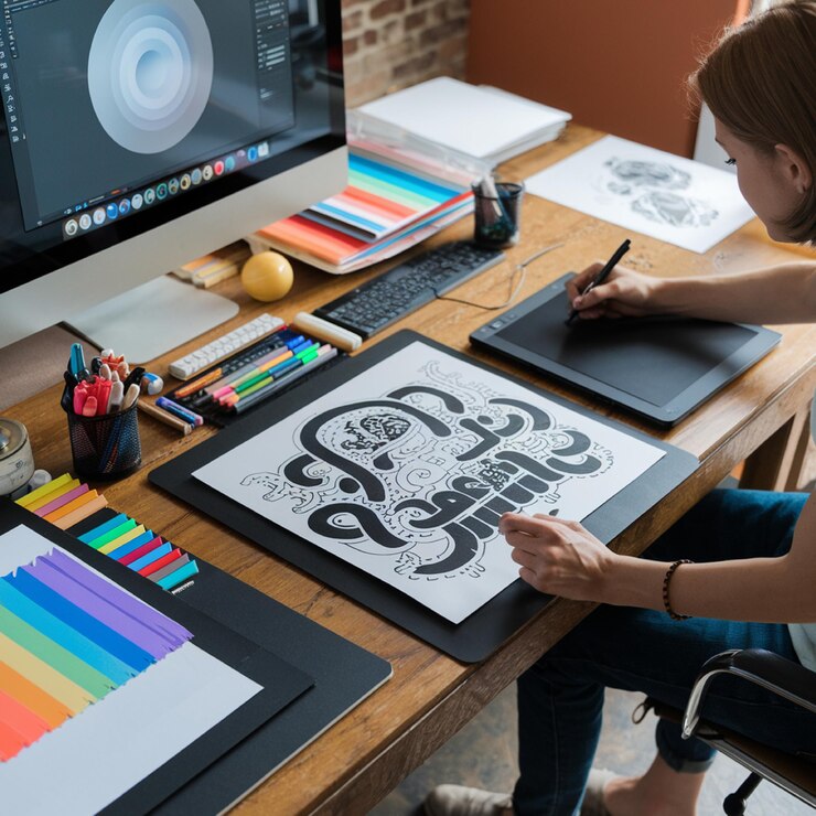 Photo une femme est assise à un bureau avec un dessin d'un numéro 2 dessus