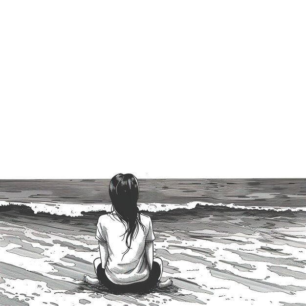 Photo une femme est assise sur la plage devant l'océan