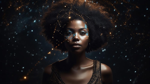 Une femme avec des étoiles sur le visage