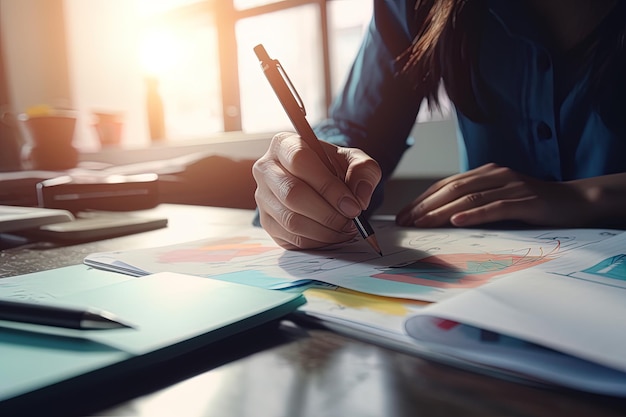 Femme examinant des tableaux financiers et économiques Generative AI