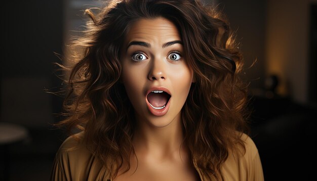 Photo une femme avec une expression surprise regarde la caméra