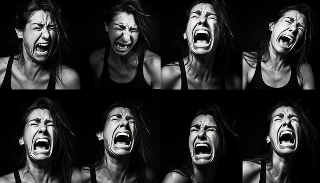 Photo une femme expressive fait face à des portraits d'émotions intenses en action