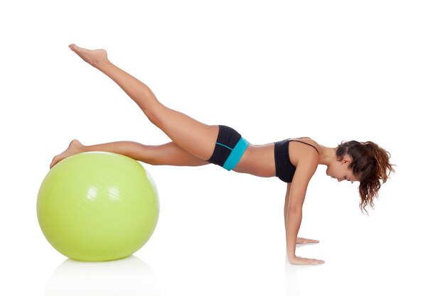 Femme, faire, pilates, balle