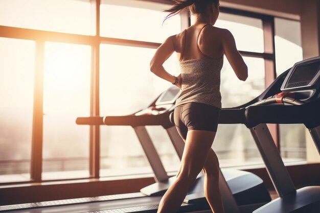 Femme faisant du jogging sur les appareils d'exercice dans la salle de sport Generative Ai