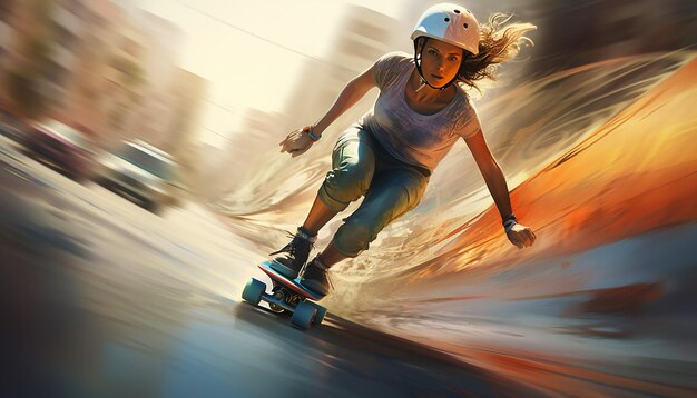 Photo une femme faisant du slalom sur un skateboard