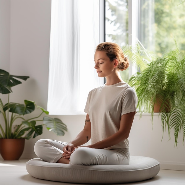 Une femme faisant du yoga dans la chambre