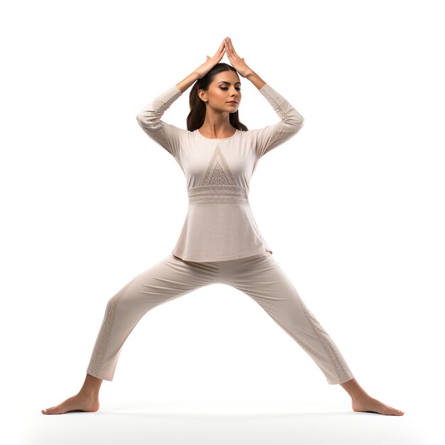 Photo une femme faisant du yoga isolée sur un fond blanc