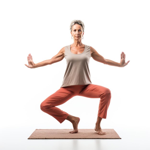 Photo une femme faisant du yoga isolée sur un fond blanc