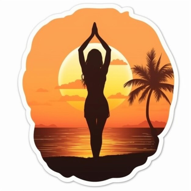 Photo une femme faisant du yoga sur la plage au coucher du soleil