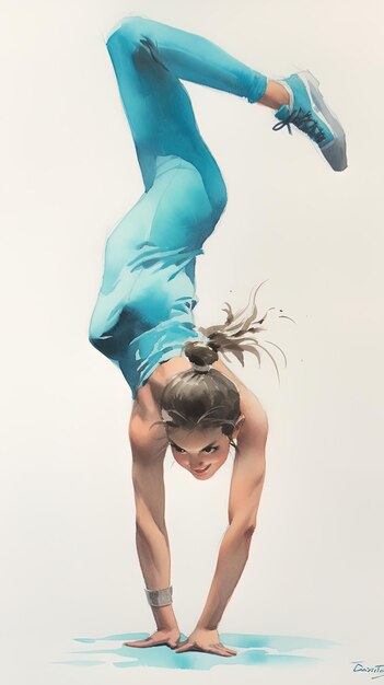 Photo une femme faisant un handstand sur un mur