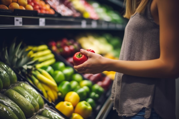femme faisant ses courses à l'épicerie fruits et légumes dans un supermarché épicerie