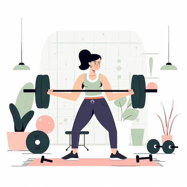 Une femme faisant des squats avec une barre de poids sport de loisirs en plein air design d'illustration vectorielle d'exercice
