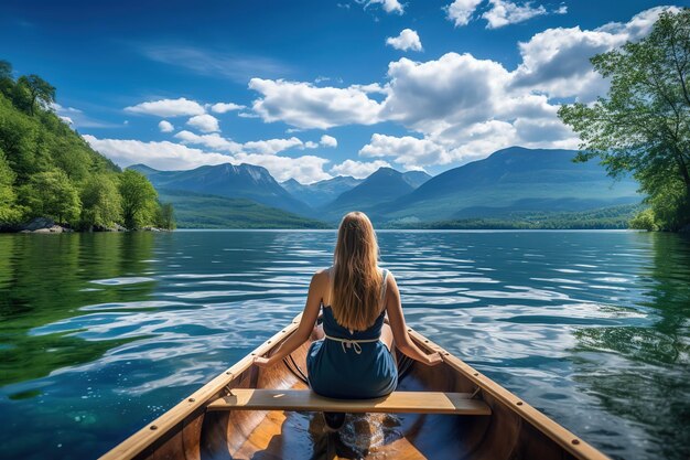 Photo une femme fait du kayak avec de l'eau turquoise