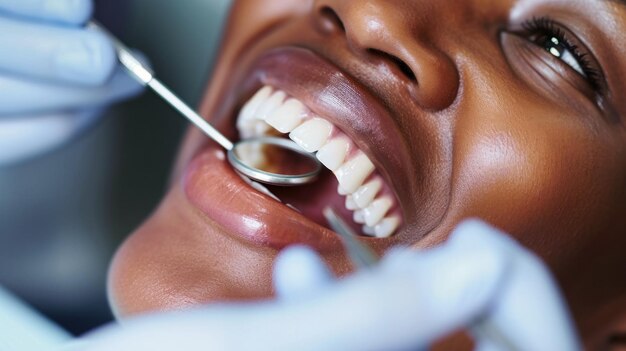 Photo une femme fait examiner ses dents par un dentiste