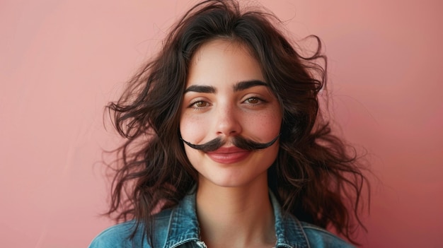 Une femme avec une fausse moustache