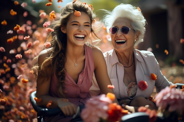 Photo une femme et une femme âgée montent à moto