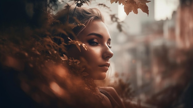 Une femme avec une feuille d'or dans les cheveux