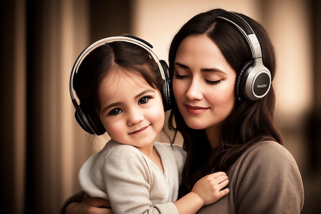 Une femme et une fille portant des écouteurs
