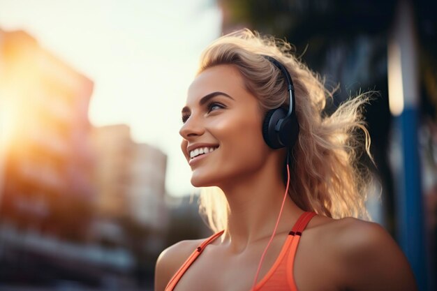 une femme de fitness apprécie sa musique préférée