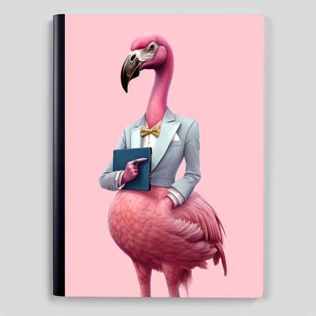 Une femme flamante rose, une secrétaire de bureau, des gens, des animaux.