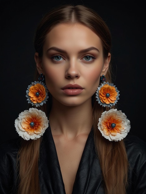 une femme avec une fleur dans les cheveux